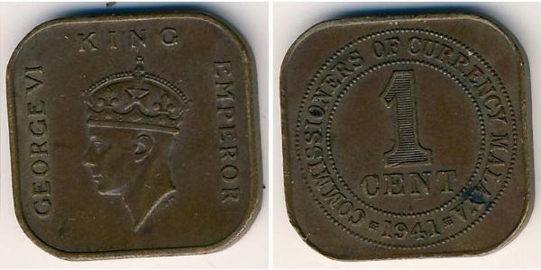 1 Цент Объединённые Малайские Султанаты (1895 - 1946) Бронза Георг VI (1895-1952)