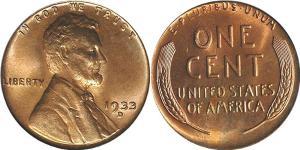 1 Цент США (1776 - ) Бронза Авраам Линкольн (1809-1865)