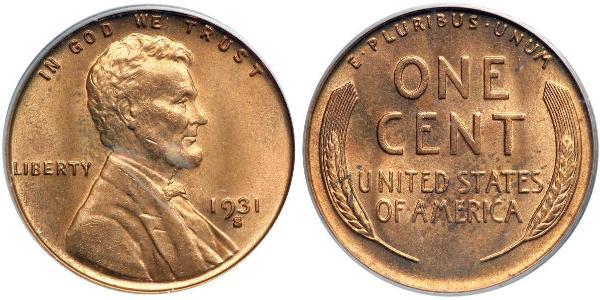 1 Цент США (1776 - ) Бронза Авраам Линкольн (1809-1865)