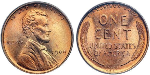 1 Цент США (1776 - ) Бронза Авраам Линкольн (1809-1865)