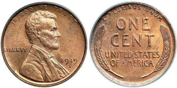 1 Цент США (1776 - ) Бронза Авраам Линкольн (1809-1865)