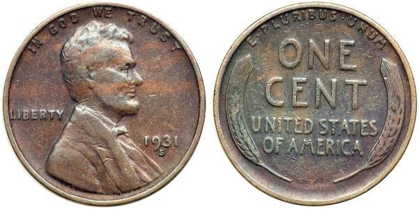 1 Цент США (1776 - ) Бронза Авраам Линкольн (1809-1865)