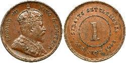 1 Цент Стрейтс-Сетлментс (1826 - 1946) Бронза Едвард VII (1841-1910)