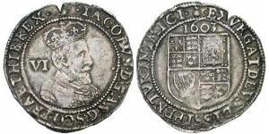 1 Шестипенсовик Королівство Англія (927-1649,1660-1707) Срібло Яків I (1566-1625)