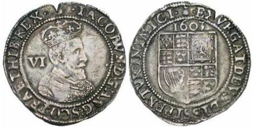 1 Шестипенсовик Королівство Англія (927-1649,1660-1707) Срібло Яків I (1566-1625)