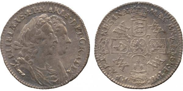 1 Шестипенсовик Королівство Англія (927-1649,1660-1707) Срібло Вільгельм III (1650-1702)