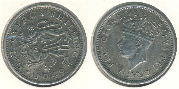 1 Шиллинг Британский Кипр (1878 - 1960) Никель/Медь Георг VI (1895-1952)