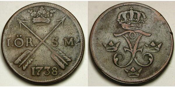 1 Эре Швеция Медь Фредрик I (король Швеции) (1676 - 1751)