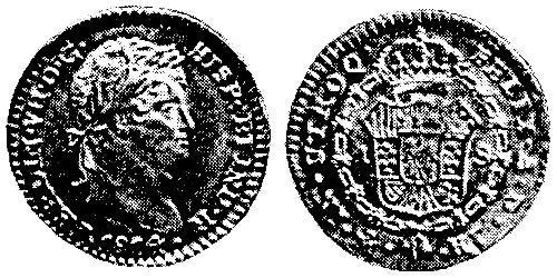 1 Эскудо Новая Испания (1519 - 1821) Золото Фердинанд VII король Испании (1784-1833)
