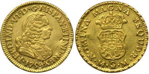 1 Эскудо Новая Испания (1519 - 1821) Золото Фердинанд VI  король Испании (1713-1759)