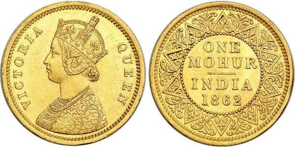 1vet Mohur British Raj (1858-1947) Gold Victoria (1819 - 1901)
