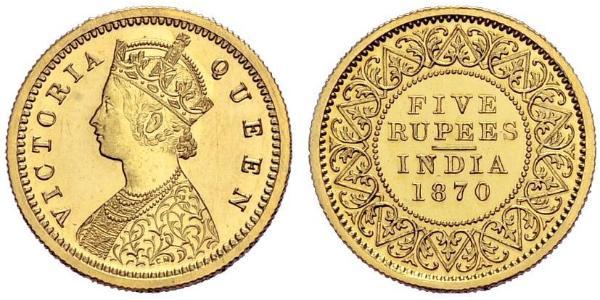 1vet Mohur Raj Británico (1858-1947) Oro Victoria (1819 - 1901)