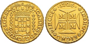 20000 Reis Brasilien Gold Johann V. von Portugal (1689-1750)