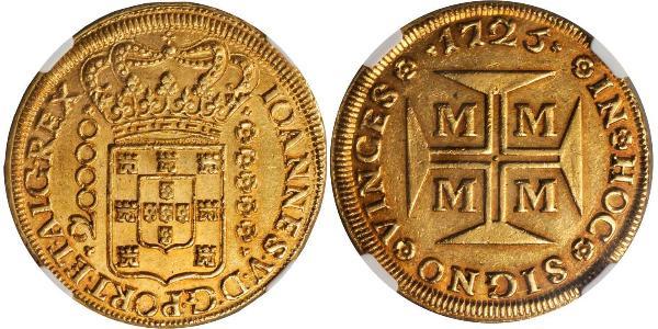 20000 Reis Brasilien Gold Johann V. von Portugal (1689-1750)