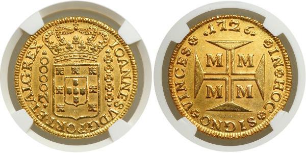 20000 Reis Brasilien Gold Johann V. von Portugal (1689-1750)