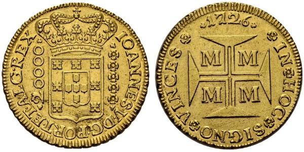 20000 Reis Brasilien Gold Johann V. von Portugal (1689-1750)