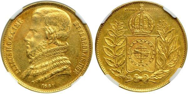 20000 Reis Empire of Brazil (1822-1889) Gold Pedro II of Brazil (1825 - 1891)