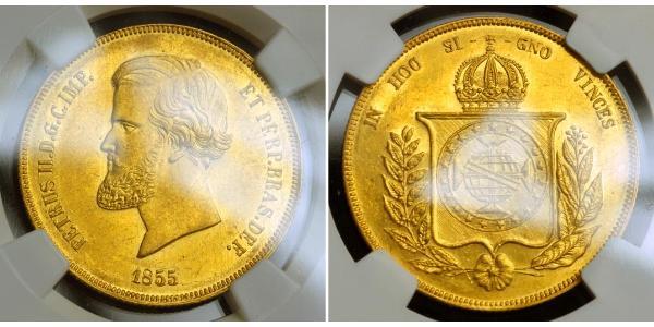 20000 Reis Empire of Brazil (1822-1889) Gold Pedro II of Brazil (1825 - 1891)