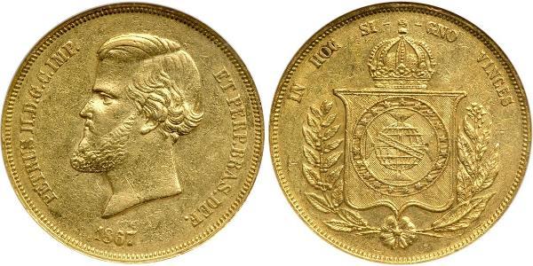 20000 Reis Empire of Brazil (1822-1889) Gold Pedro II of Brazil (1825 - 1891)