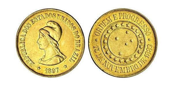 20000 Reis First Brazilian Republic (1889 - 1930) Gold 