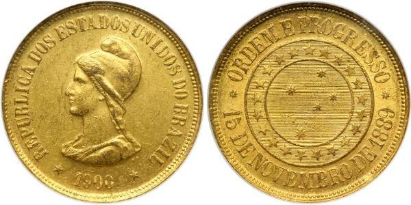 20000 Reis First Brazilian Republic (1889 - 1930) Gold 