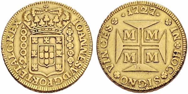 20000 Reis Brésil Or Jean V de Portugal (1689-1750)