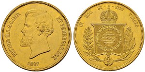 20000 Reis Empire du Brésil (1822-1889) Or Pierre II du Brésil (1825 - 1891)