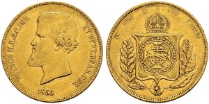 20000 Reis Empire du Brésil (1822-1889) Or Pierre II du Brésil (1825 - 1891)