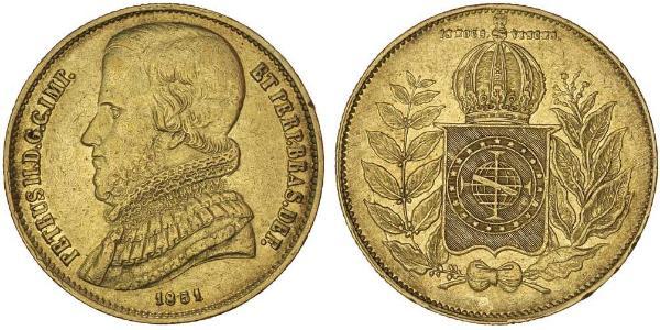 20000 Reis Imperio del Brasil (1822-1889) Oro Pedro II de Brasil (1825 - 1891)