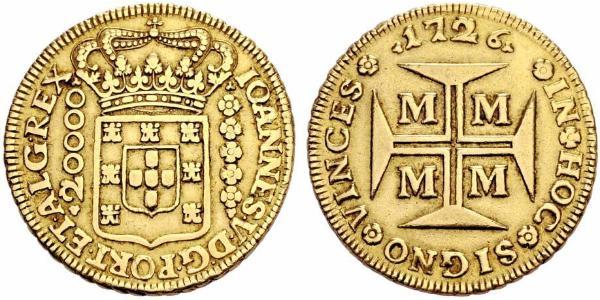 20000 Рейс Бразилия Золото Жуан V король Португалии (1689-1750)