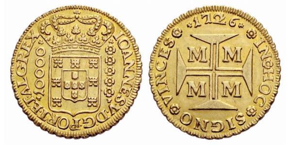 20000 Рейс Бразилия Золото Жуан V король Португалии (1689-1750)