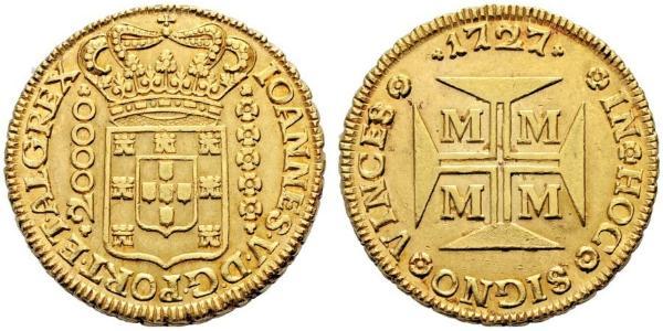 20000 Рейс Бразилія Золото Жуан V король Португалії (1689-1750)