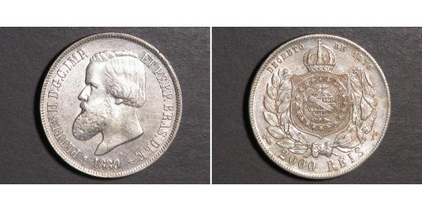 2000 Reis Empire du Brésil (1822-1889) Argent Pierre II du Brésil (1825 - 1891)