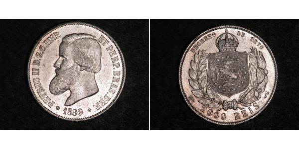 2000 Reis Empire du Brésil (1822-1889) Argent Pierre II du Brésil (1825 - 1891)