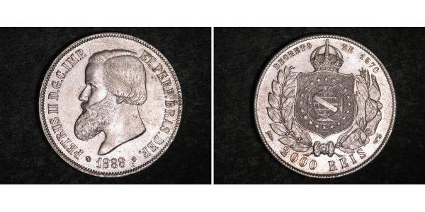 2000 Reis Empire du Brésil (1822-1889) Argent Pierre II du Brésil (1825 - 1891)
