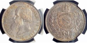 2000 Reis Imperio del Brasil (1822-1889) Plata Pedro II de Brasil (1825 - 1891)