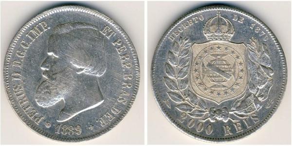 2000 Reis Empire of Brazil (1822-1889) Silber Peter II. (Brasilien) (1825 - 1891)
