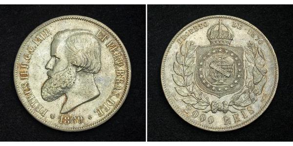 2000 Reis Empire of Brazil (1822-1889) Silver Pedro II of Brazil (1825 - 1891)