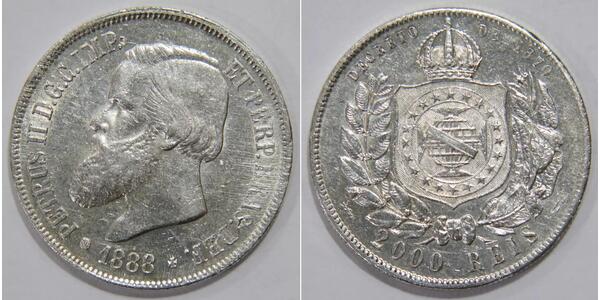 2000 Reis Empire of Brazil (1822-1889) Silver Pedro II of Brazil (1825 - 1891)