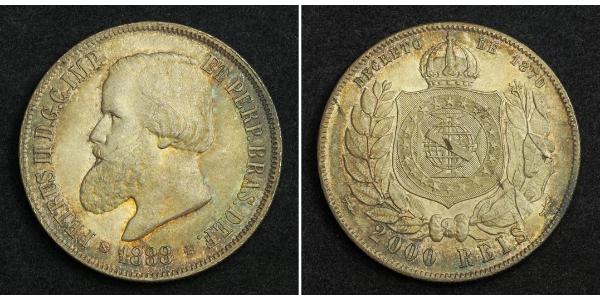 2000 Reis Empire of Brazil (1822-1889) Silver Pedro II of Brazil (1825 - 1891)