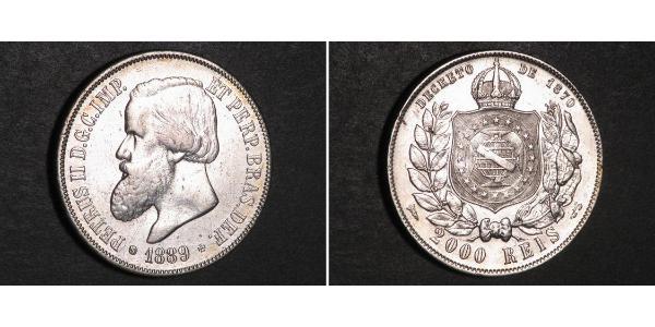 2000 Reis Empire of Brazil (1822-1889) Silver Pedro II of Brazil (1825 - 1891)