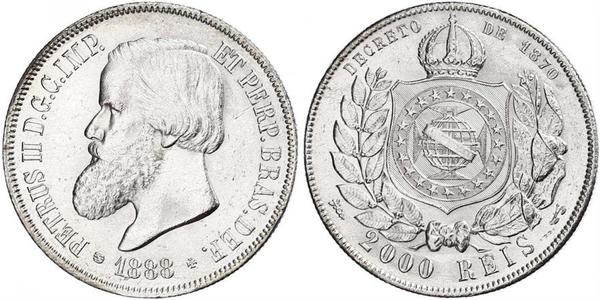 2000 Reis Empire of Brazil (1822-1889) Silver Pedro II of Brazil (1825 - 1891)