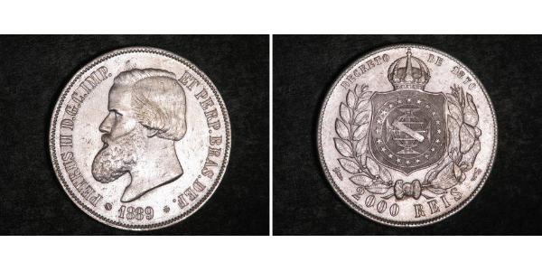 2000 Reis 巴西帝國 (1822 - 1889) 銀 佩德罗二世 (巴西) (1825 - 1891)