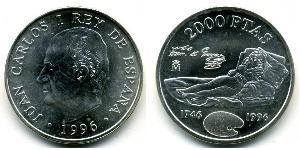 2000 Песета Королівство Іспанія (1976 - ) Срібло Хуан Карлос I (1938 - )