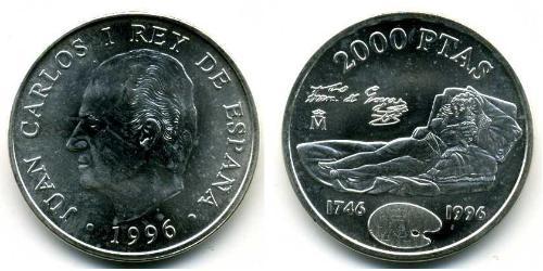 2000 Песета Королівство Іспанія (1976 - ) Срібло Хуан Карлос I (1938 - )