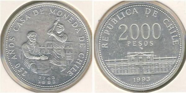 2000 Песо Чили Серебро 