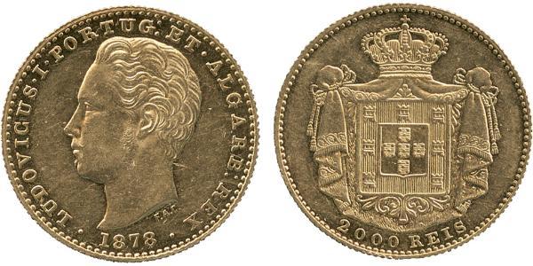 2000 Рейс Королівство Португалія (1139-1910) Золото Луіш I (1838 - 1889)