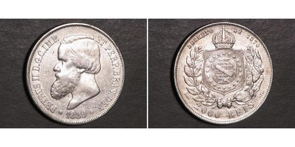 2000 Рейс Бразильская империя (1822-1889) Серебро Педру II (император Бразилии) (1825 - 1891)