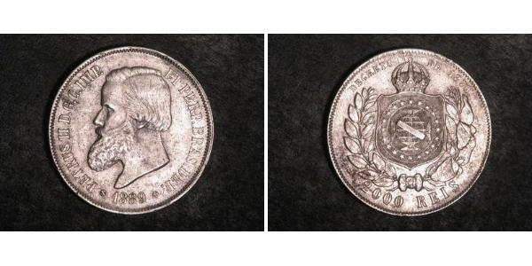 2000 Рейс Бразильская империя (1822-1889) Серебро Педру II (император Бразилии) (1825 - 1891)