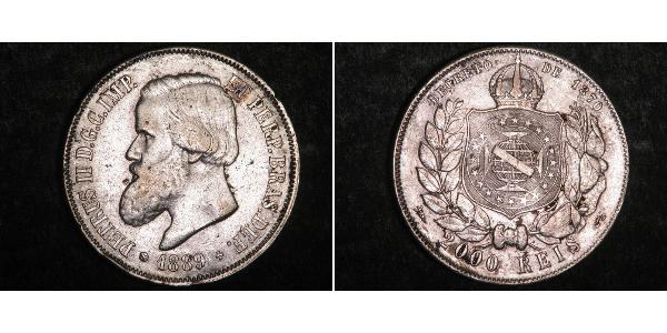2000 Рейс Бразильская империя (1822-1889) Серебро Педру II (император Бразилии) (1825 - 1891)